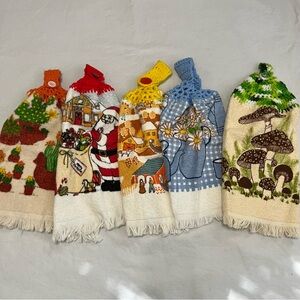 Vintage Kitchen Hand Towels Mushroom Santa Cactus
